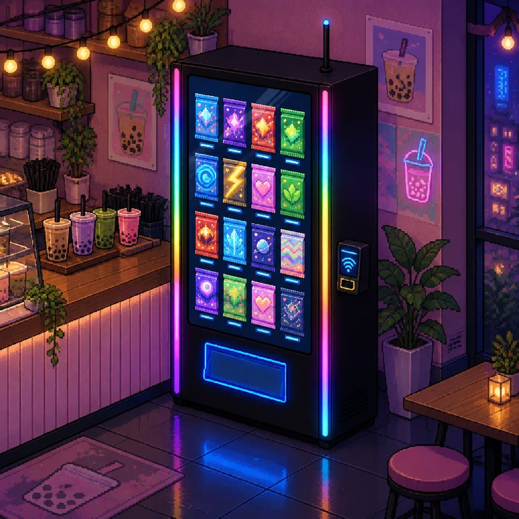VendWorks machine styled for a boba & tea shops location